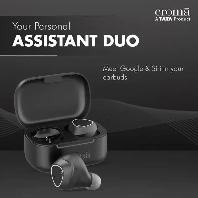 Croma TWS Earbuds with Noise Isolation (Sweat Resistant, 15 Hours Playback, Black)