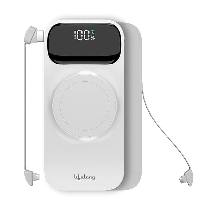 Lifelong ChargeMate 10000 mAh 22.5 W Wireless with MagSafe Slim Pocket Size Power Bank (White, Lithium Polymer, Fast Charging, Quick Charge 3.0