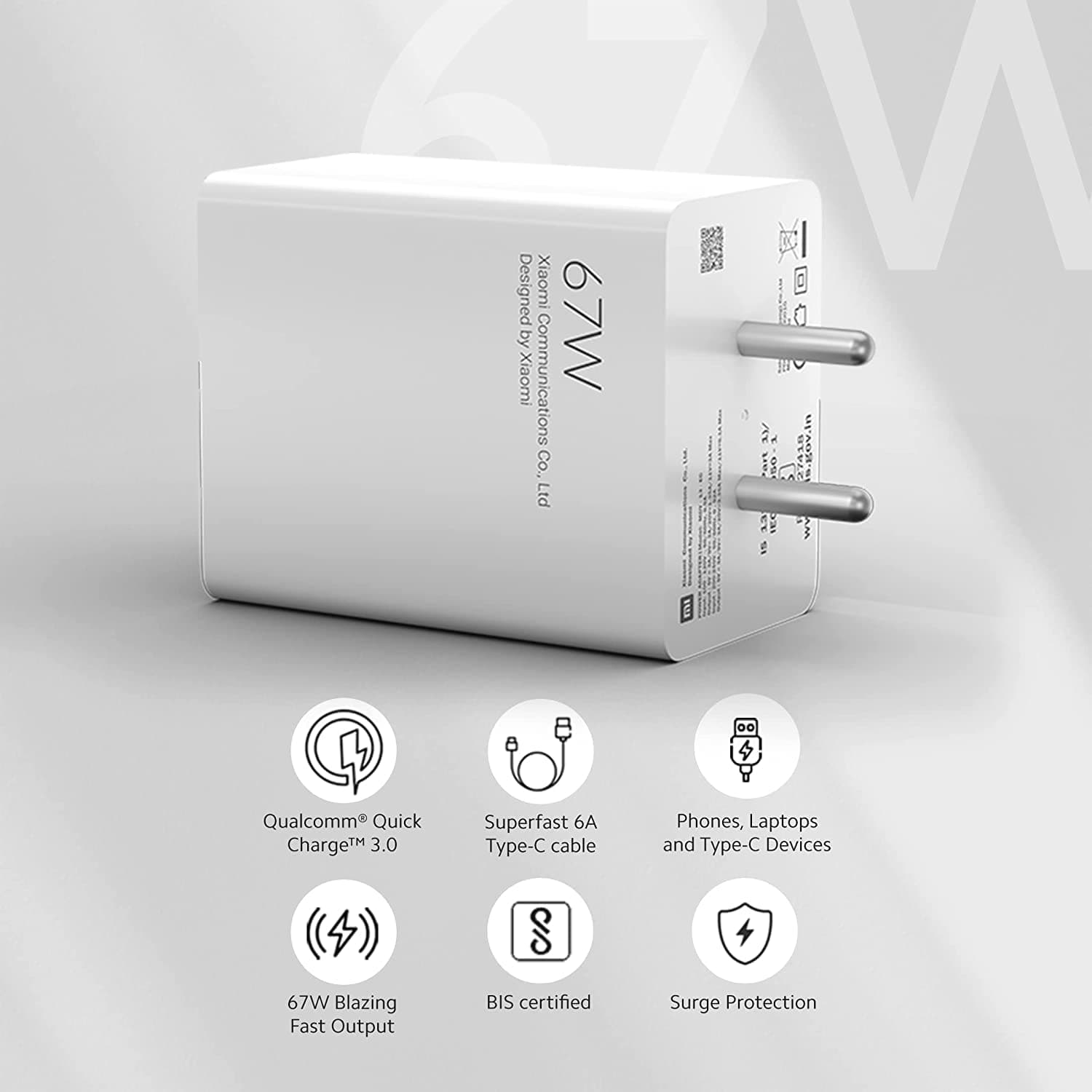 Mi 67W Sonic Charge Combo (Mi/Xiaomi/Redmi Charger, 33W Blazing Fast Output, 5V-3A/9V-3A/20V-1.35A/11V-3A/20V-3.35A/11V-6.1A, Superfast 6A Type C, Lap