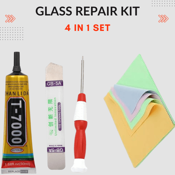4 in 1 Mobile Repairing Kit - T-7000 Glue Black 1 Screwdriver 5 Multipurpose Cleaning Cloths and 1 Mobile Opener